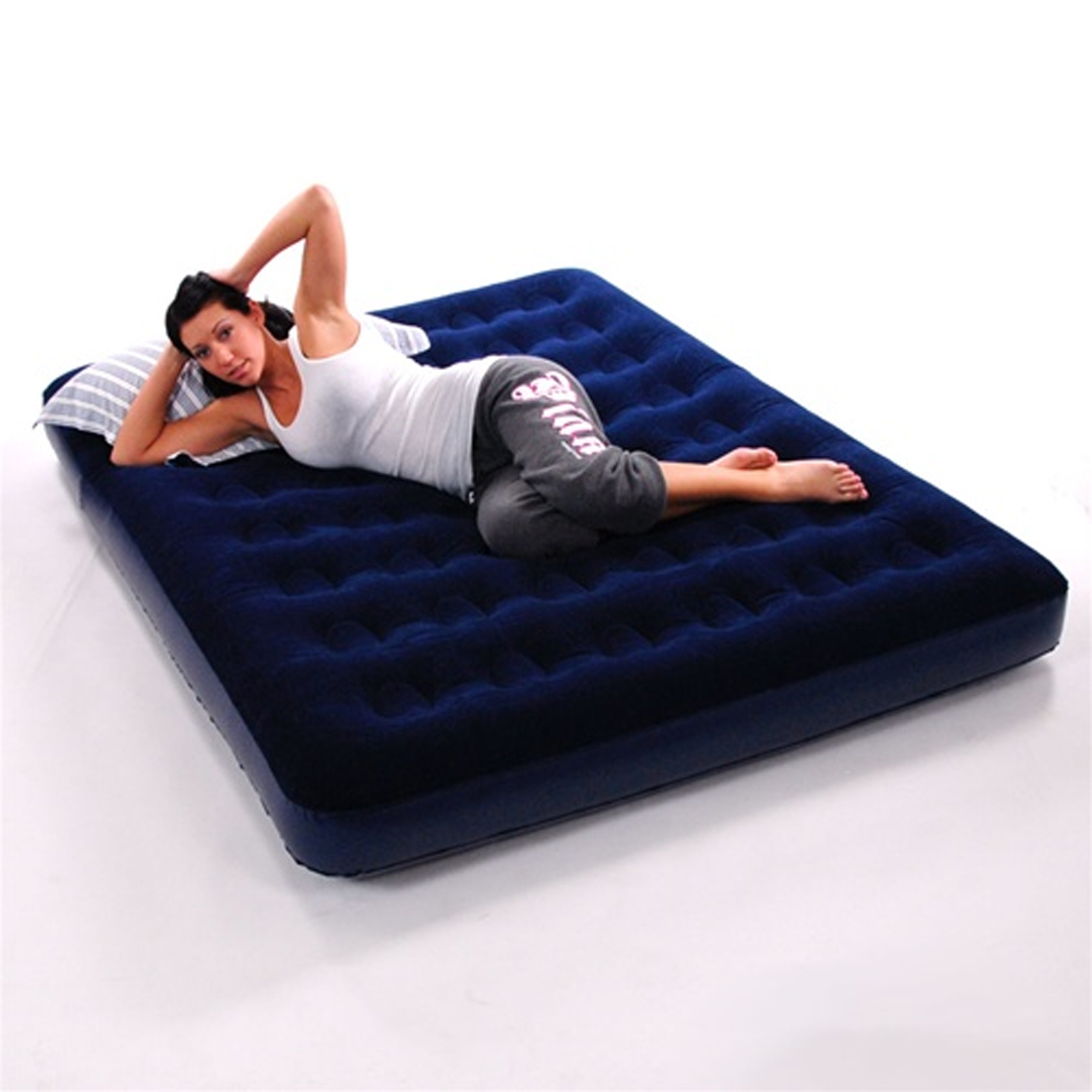 Double Inflatable Flocked Blow Up Air Bed Airbed Guest Camping Mattress eBay